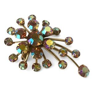 Aurora Borealis Rhinestone Starburst Brooch Pin Retro MCM